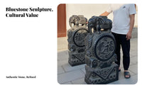 2 Pieces Chinese Drum Stone Sturdy Bluestone Antique Design Gatepost Auspicious Symbol Carved Stone Protector Statue for Garden Enthusiasts