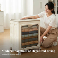 foldable Fabric Box Foldable Lidded Bin with view panel Stackable for Living Room