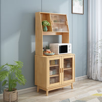 Wooden Buffet Cabinet Modern Simple Design Dining Room Sideboard with Glass Doors Multi-Functional Standing Tea Cabinet for Renters, Home, Hallway