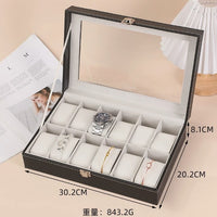 Multi-Slot PU Leather Watch Storage Box with Divider