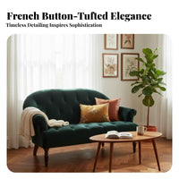 plush fabric Upholstery Tufted Two-Seater Space-Saving Tufted 2-Seater Dark emerald Loveseat Vintage Design for Apartment Dwellers, Shop Owners, Interior Designers, Bawayique, Reception Area, Bedroom, Office