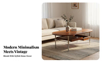 Oval Stand with Sliding Tray Modern Minimalist Tea Table Medieval Design Ample Storage for Homeowners, Renters