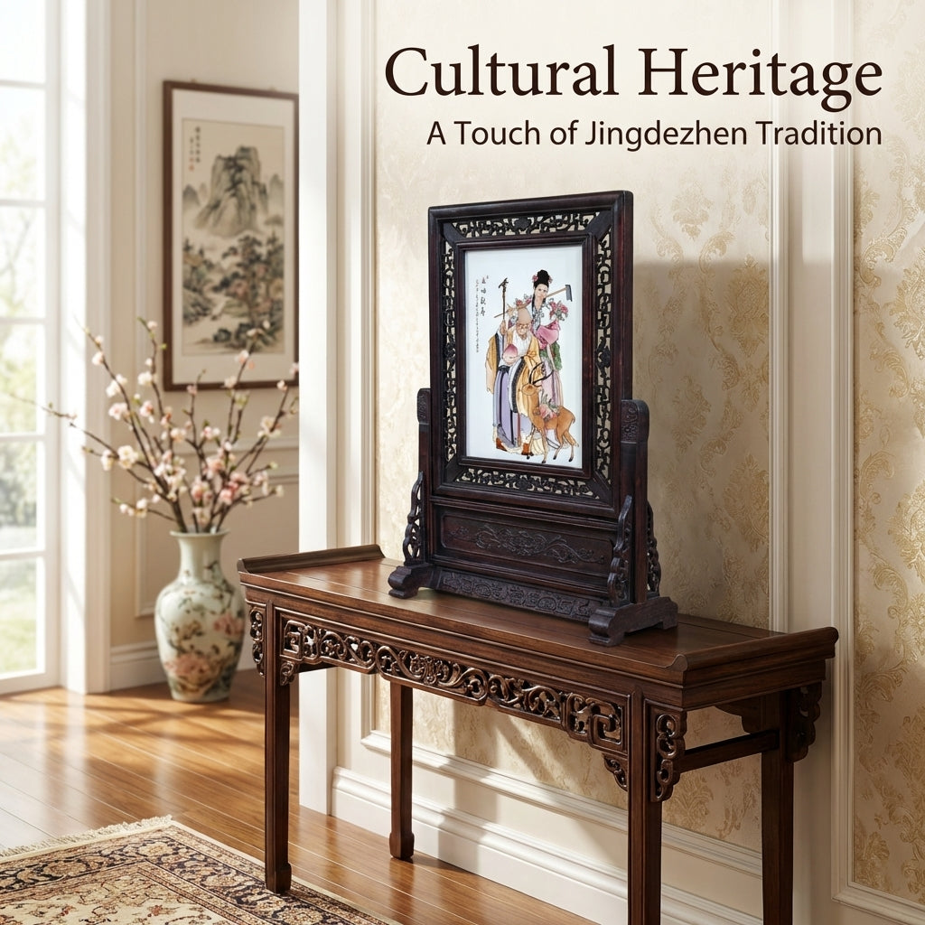 Decorative Ceramic Table Screen, Mini Folding Screen Ornament for Tabletop Decor, Chinese Art Divider