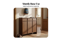 Walnut Color footwear storage single piece with Bench Multi-Functional Entryway Cabinet with Doors paded Seat Household Furniture Stable Construction for Families, homeowners, Adults, Hallway, Mudroom, Living Room, Bedroom