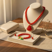 Faux Pearl and Jade Set Gift Box Included Faux Pearl Jewelry Set Classic