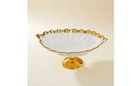 Ceramic Bowl with Pedestal Oval Fruit Bowl Gold-Rimmed for Sideboard