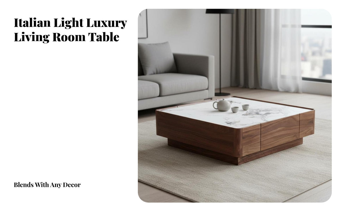 Italian design Design Square Coffee Table with Drawers Sintered Stone Top Living Room Furniture Two-Drawer Storage Minimalist Aesthetic for Homeowners, Families, Interior Designers, Lounge Area, Study