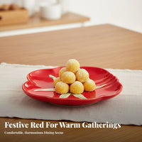 Tomato Shaped Plate Smooth Glaze Produce Motif Tableware Festive Serving Platter for Party