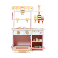 Dessert Shop Playset Simulation Design Pretend Dessert Cart Solid Wood Construction Ice Cream Stand Toy for Kids