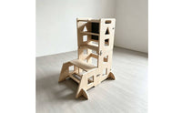 Toddler Platform Foldable Helper Platform Kids Kitchen Step Stool Wooden Step Stool with Safety Rails Natural Finish