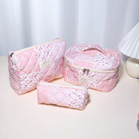 Large Capacity Quilted Cosmetic Bag with Floral Pattern
