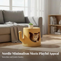 Feline Cave End Table Raised Lip Tabletop Enclosed Feline Bed Table Anti-Slip