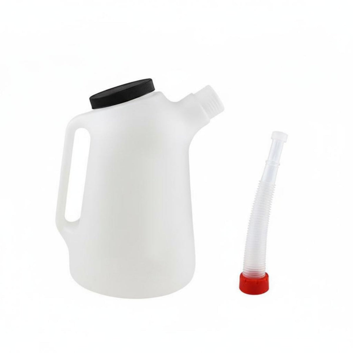 Clear Measurement Scale 5L Plastic Oil Can with Spout Leak-Proof Car Engine Oil Filler Pitcher Ergonomic Handle Long Spout Measuring Jug Resistant for Mechanics, DIYers, Auto Repair Shop, Workshop, Garage