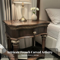 Vintage aesthetic Nightstand with Drawers Distressed Finish Carved Single-Drawer Cabinet Ample Storage Bedside Table for Homeowners, Adults, partners, Guest Room