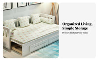 sturdy Wood Frame Pull-extendable Wooden Daybed Multi-Functional Pull-extendable Loveseat Sleeper Foldable Design transformable Couch Space-Saving for Apartment Dwellers, Students, Homeowners, Living Room, Small areas, Home Office