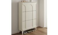 Space Saving Slim Shoe Cabinet Cream Design Flip Drawer Shoe Cabinet Large Capacity Sturdy Construction for Small Areas, Hallway, Apartment
