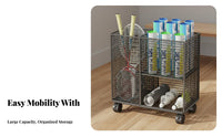 With Wheels Badminton Racket Storage Rack Large Capacity Mobile Racket Rack Heightened Guardrail Rolling Sports Equipment Organizer Multi-Compartment for Families, Home, Gym, Garage, School