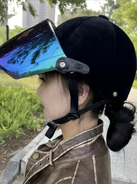 Equestrian Velvet Helmet with UV Protection Visor