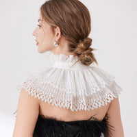 Women's Double-layer Hollow Lace Trim Cape, Summer White Multi-functional Sun Protection with Dress, Detachable Collar