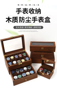 Walnut Wood Watch Storage Box with Window and Lock for Men and Women, Home Use