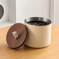 Sealed Food Canister with Wood Lid Elegant Stainless Steel Storage Canister Decorative Pantry Container Sturdy for Home Cooks, Kitchen Countertop