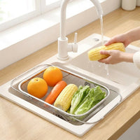 Stainless Steel Colander Retractable Sink Basket, Fine Mesh Kitchen Sink Colander Over Sink for Vegetables Fruits, Extendable Colander Basket