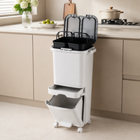 Trash Can, Dust Box, Stylish, Slim, Pedal-Operated, White, 2-Compartment, With Lid