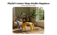 creatureInspired Design Feline-Shaped Ottoman Soft Sherpa Upholstery Upholstered Footrest Multi-Purpose Use Low Stool Padded Seat for Pet Owners, Home Decorators, Office Workers, Entryway, Dressing Room, Bedroom, Under Desk