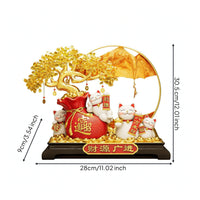 Fortunes Cat Statue with Gold Frame Gilded Prosperity Cat Ornament Cute Sculpture for Business Owners, Front Desk, Office