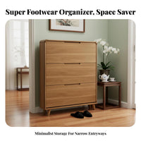 Footwear Storage Unit Space-saving Narrow Shoe Storage Cabinet with Solid Wood Frame Adjustable Drawers Tipping Mechanism Removable Partitions Suitable for Apartment Dwellers and Hallway Organization