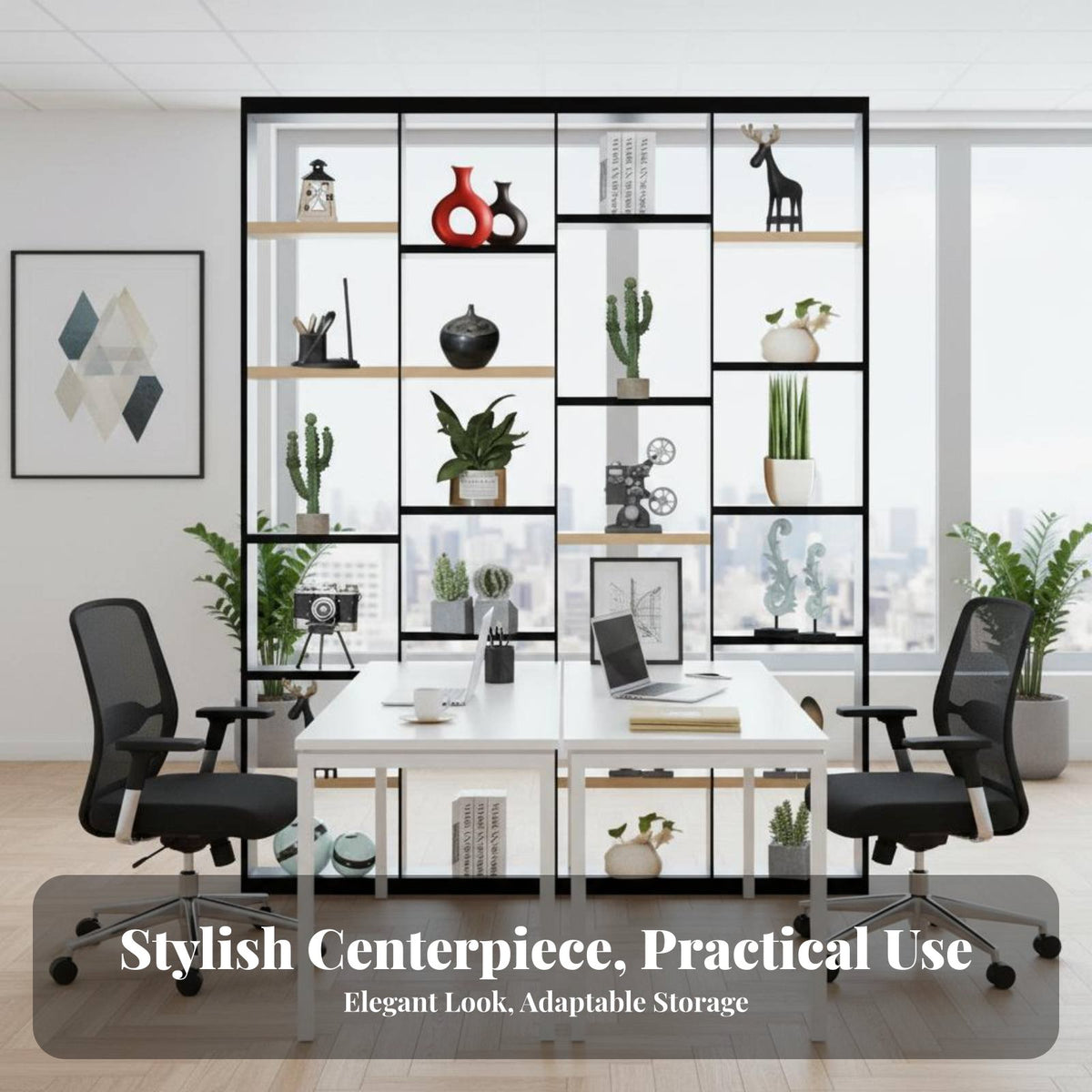 Freestanding Multi-Tier Shelf Industrial Design Open-Back Etagere Multifunctional Room Separate R for Decorators, Homeownersway, Restaurant, Bedroom