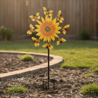 Floral and Bees Stake Whirligig Weather-Resistant Floral Wind Whirligig Bright Colors Outdoor Decor for Patio