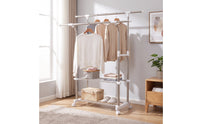 Adjustable Height Clothes Drying Rack with Wheels Extendable Rolling Clothes Rack with Shelves Freestanding Mobile for Balcony