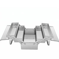 Stainless Steel Toolbox Foldable Three-Layer Toolbox Silver Shiny Finish