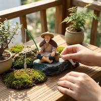 Chinese Style Fishing Old Man Micro Landscape Ornament for Fish Tank and Garden Decor