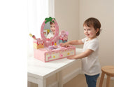 Kids Makeup Vanity Set Wooden Dressing Table Child Design Princess Pretend Makeup Table for Young Children, Playroom