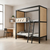 Bunk Bed with Storage Space-Saving Bunk Bed with Ladder Metal-Frame Furniture for Teens, Students, Bedroom, Dorm Room, Small Apartment