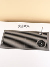 New Chinese Style Tea Shop Stainless Steel Tea Tray with Cup Washer and Drain