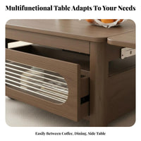 elevateTop Expandable Coffee Table Movable with Casters Multi-Use Surface Adjustable Height Hidden Storage Compartment