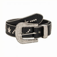 Rhinestone Buckle Astral Decorations Accents Crocodile-Textured Belt Studded Waist Strap