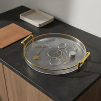 Round Serving Tray Light Luxury Gold Rim Tray Easy to Carry for Hotel, Tea Table