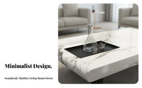 Modern Minimalist Design Rectangular Marble-Patterned Coffee Table Rounded Corner Design Household Furniture Sturdy Construction Easy to Clean for Homeowners, Apartment Dwellers, Interior Designers, Living Room, Lounge Area, Office, Bedroom