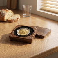 Wooden Coin Box with Four Magnets, Hinged Lid, for Commemorative Coins, Medals, Silver Dollars, Badges, Ancient Coins, Gold Coins