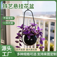 圆形悬挂花盆现代简约挂墙装饰金色花盆白色ins阳台悬吊花盆现货