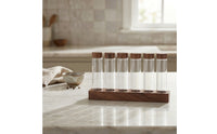 Single-Dose Coffee Bean Display Rack Wooden Coffee Bean Cellar with Wood Base Airtight Glass Tube Holder Countertop for Baristas, Espresso Station