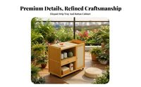 Traditional Tea Cart with Water Boiler Detachable Drip Tray Mobile Tea Serving Station Multifunctional Mobile Serving Cart with Drawer for Hosts