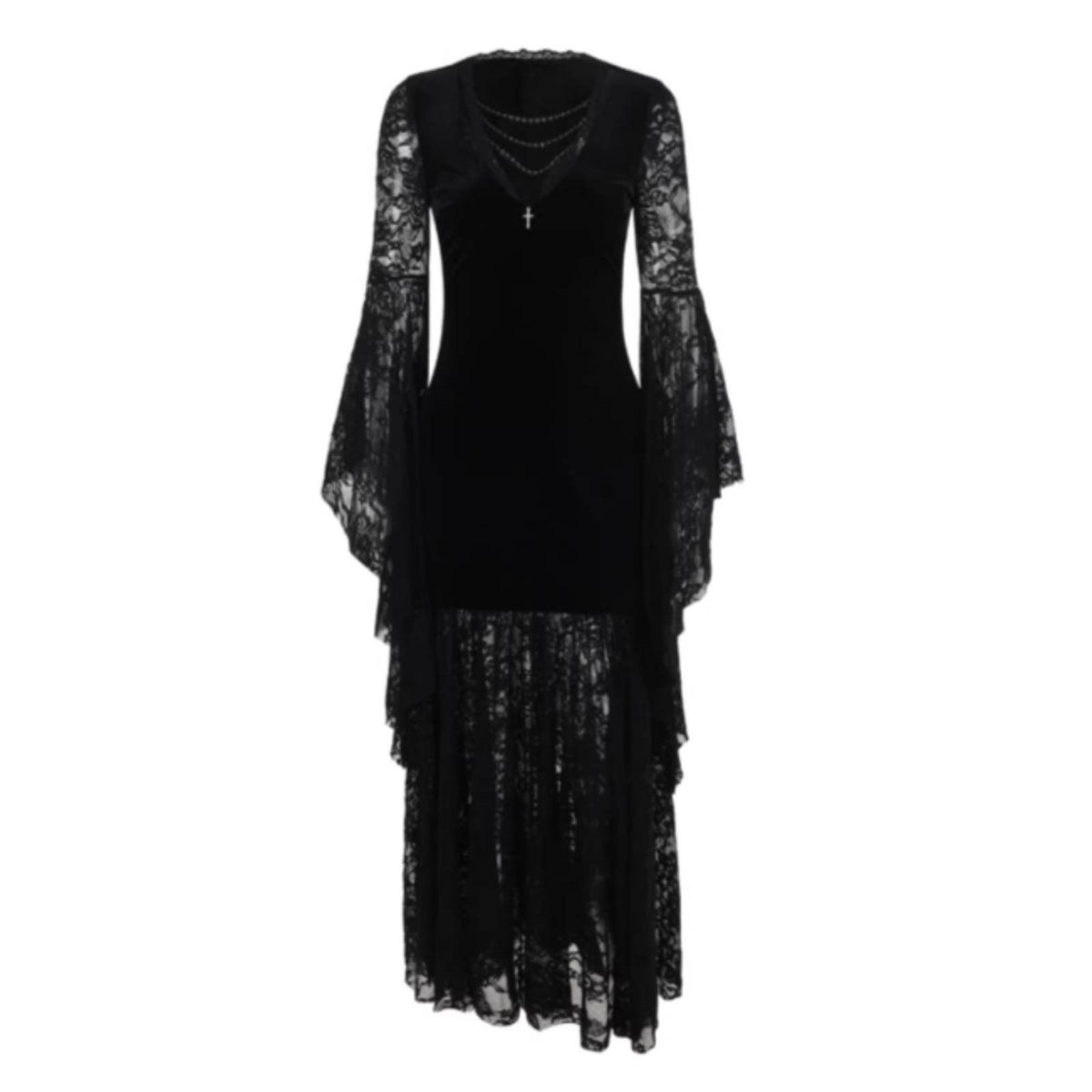 Black Lace Witch Dress Vintage Inspired women's Clothing Romantic for Cosplayers
