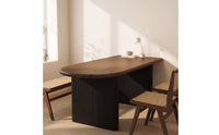 Minimalist Dining Table with Ribbed Base Wood Grain Half-Oval Dining Table Compact Furniture Sturdy for Kitchen