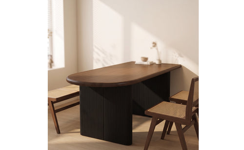 Minimalist Dining Table with Ribbed Base Wood Grain Half-Oval Dining Table Compact Furniture Sturdy for Kitchen
