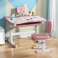 Tiltable Desktop Adjustable Kids Desk and Chair Set Rounded Edges Ergonomic Children Study Table Built-in Storage Ergonomic Kids Writing Table Split Backrest for Homeschooling